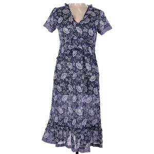 Women’s LA PLAGE Purple Blue Print Midi Dress Size Medium